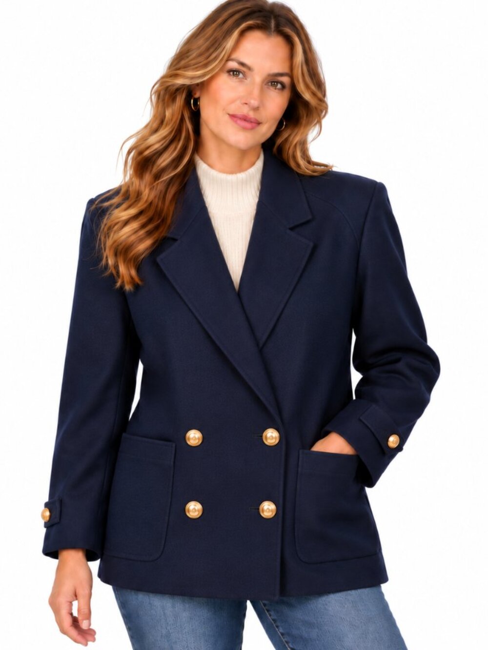 Vintage Susan Bristol Merino Blazer 8 Navy Double Breasted Gold Buttons Preppy